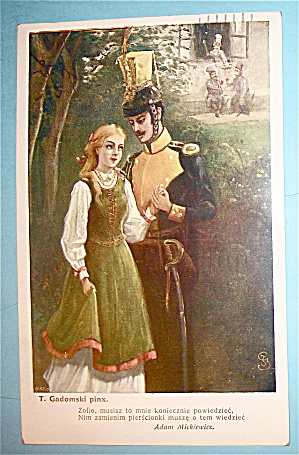 T. Gadomski Pinx Postcard With Soldier & Woman