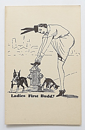 Woman Fixing Her Shoe On Fire Hydrant Postcard