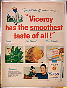 Vintage Ad: 1957 Viceroy Cigarette W/ Cary Middlecoff