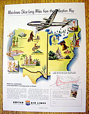 1949 United Air Lines With Many Different Places