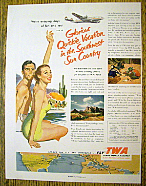1953 Trans World Airlines (Twa) W/ Man & Woman By Pool