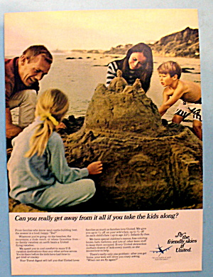 1968 United Air Lines W/ Family On The Beach