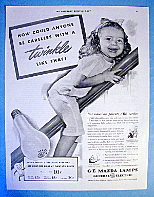 1941 Ge Mazda Lamps With Girl On Railing