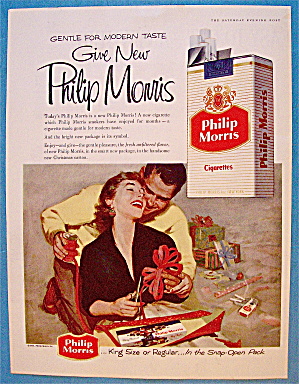 1955 Philip Morris With Woman Wrapping Gift
