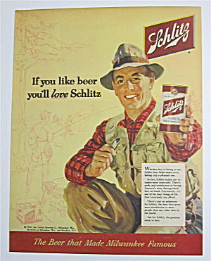 1954 Schlitz Beer With Man Holding A Glass Of Beer