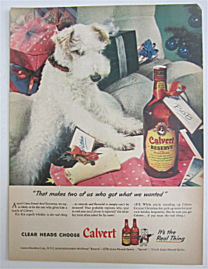 1945 Calvert Whiskey With Puppy Looking At A Bone