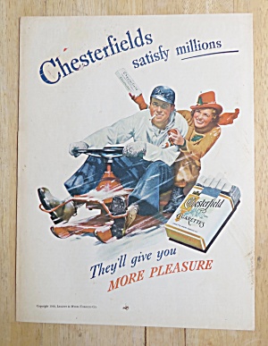 1938 Chesterfield Cigarettes With Man & Woman In Snow