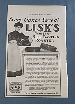 1906 Lisk's Sanitary Self Basting Roaster With Woman