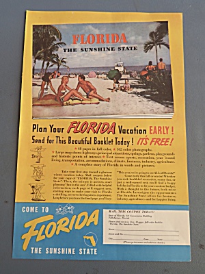 1948 Come To Florida With People On The Beach