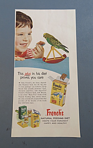 1957 French's Parakeet Seed With Boy & His Bird