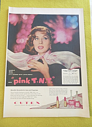 1956 Cutex Pink T.n.t. Nail Polish & Lipstick W/ Woman
