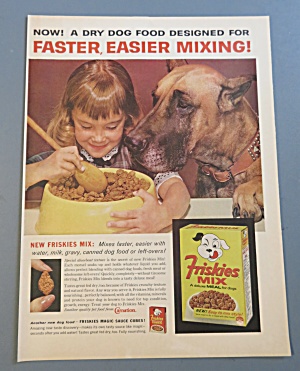 1961 Friskies Mix With Little Girl Feeding Her Dog