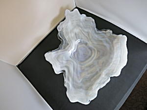 White Opalescent Cased Art Glass Dish Bowl Oyster Shape