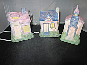 Easter Village House Set Of Three House Church Bakery