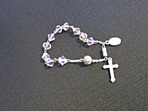 Crystal Bracelet Pewter Cross Miraculous Medal And Ball Charms