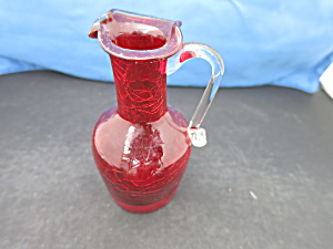 Blown Crackle Glass Ruby Red Pitcher Flared Rim