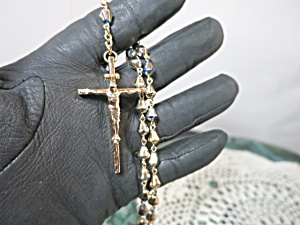 Vintage Rosary Gold Over Blue Glass Beads