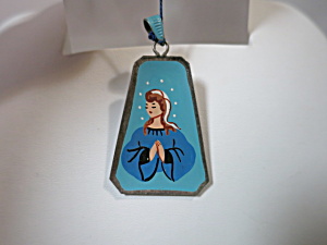 Vintage Pendant Confirmation Girl Praying Painted On Silver