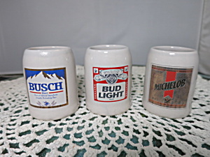 Busch Bud Light And Michelob Beer Shot Glass Mug Stein 3pc Set
