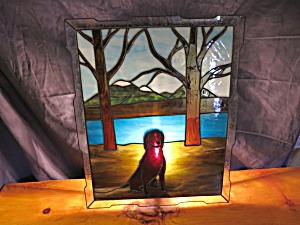 Leaded Stained Glass Wall Shadow Box Lamp Labrador Dachshund Dog