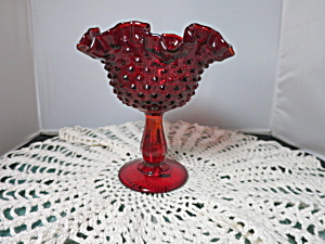 Fenton Art Glass Hobnail Footed Compote With Crimped Ruffled Rim