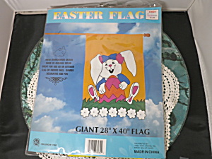 Vintage Easter Bunny With Egg Flag Hand Embroidered 28 X 40 1995