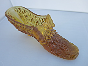 Fenton Art Glass Amber Slipper Shoe Daisybutton And Bow