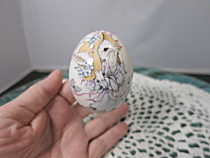 Vintage The Egg Lady Painted Porcelain Egg Bunny Easter Bonnet