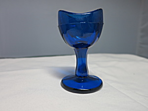 Antique Cobalt Glass Eye Cup Pedestal Paneled 2 3/4 Inches Tall