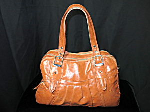 Maxx New York Glazed Orange Leather Satchel Purse Bag