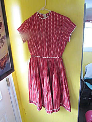 Vintage Girls Dress Age 9 To Pre Teen Red With Hearts