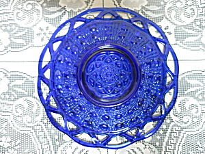 Imperial Art Glass Dot And Sugar Cane Cobalt Blue Plate
