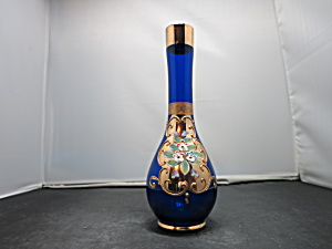 Antique Cobalt Blue Glass Vase Hand Painted Moriage Flo