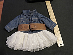 Vintage Doll Dress Blue Jean With White Polka Dot Skirt Belted