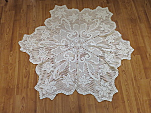 Vintage Handmade Crochet 43 1/2 Round White Doily Table Topper
