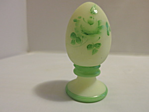Fenton Art Glass Burmese Egg Signed G. Finn Green Rose