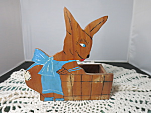 Vintage Wooden Scroll Cut Bunny Box Bunny Basket Hand Painted