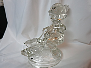 Girl With Geese Glass Candy Container Circa 1940s