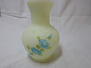 Fenton Art Glass Green Satin Custard Vase Signed Cathy