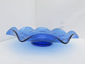 Cobalt Blue Bowl Blown Glass Flared Rim