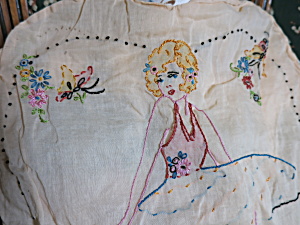 Art Deco Pillow Case Embroidered Flapper Lady Heart