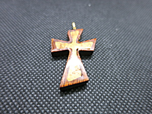 Vintage Inlaid Wooden Cross Pendant Inlaid Bubinga And Oak Wood