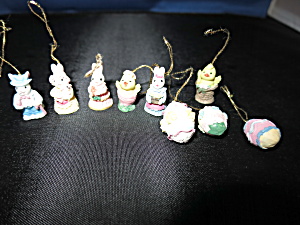 Miniature Bunny Rabbit Figurines Easter Decor 9pc