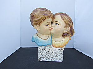 Chalkware Bust Statue Boy Girl Kissing Home Decor 1976