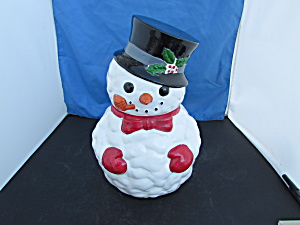 Snowman Cookie Jar Made In Taiwan Red Mittens