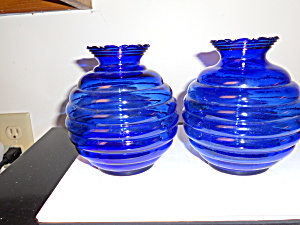 Cobalt Blue Glass Vases Pair Bee Hive Usa