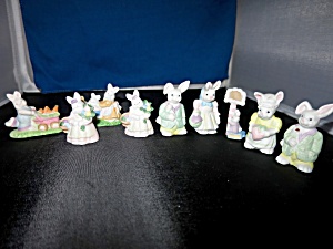 Easter Bunny Rabbit Figurines Village Accessories 9pc