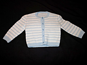 Girls Hand Knitted Cardigan Sweater Size 4t White Blue