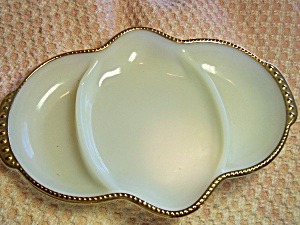 Fire King Divided Dish White With Gold Trim