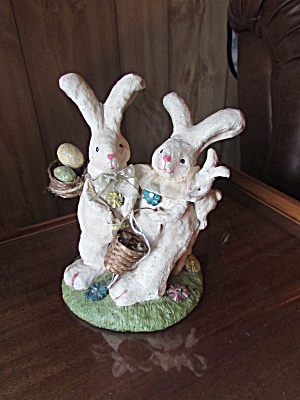 Easter Rabbit Bunny Figurine Ma Pa And Baby Baskets Egg